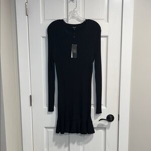 ME+EM Frill Hem Rib Mini Dress Black US Size 12 NWT